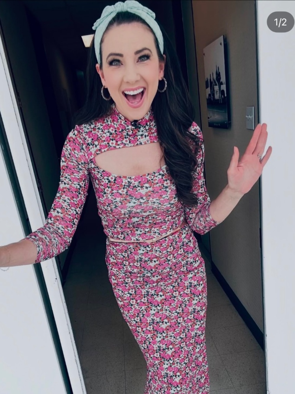 Zara (S) Floral ruched cut-out floral dress